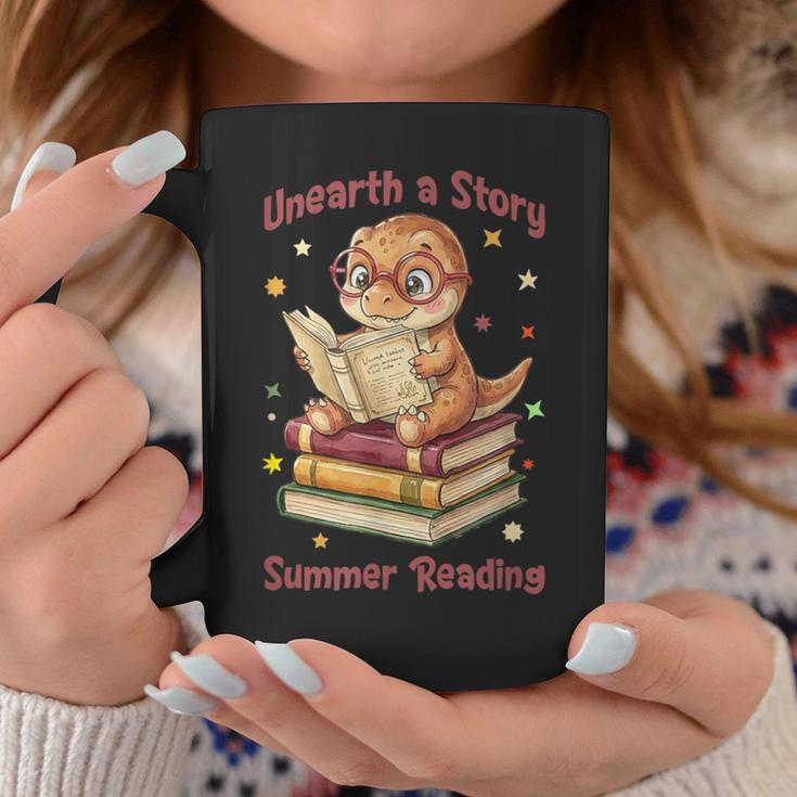 Unearth a Story Summer Reading T-Rex Book Lover Graphic Print Coffee Mug Unique Gifts