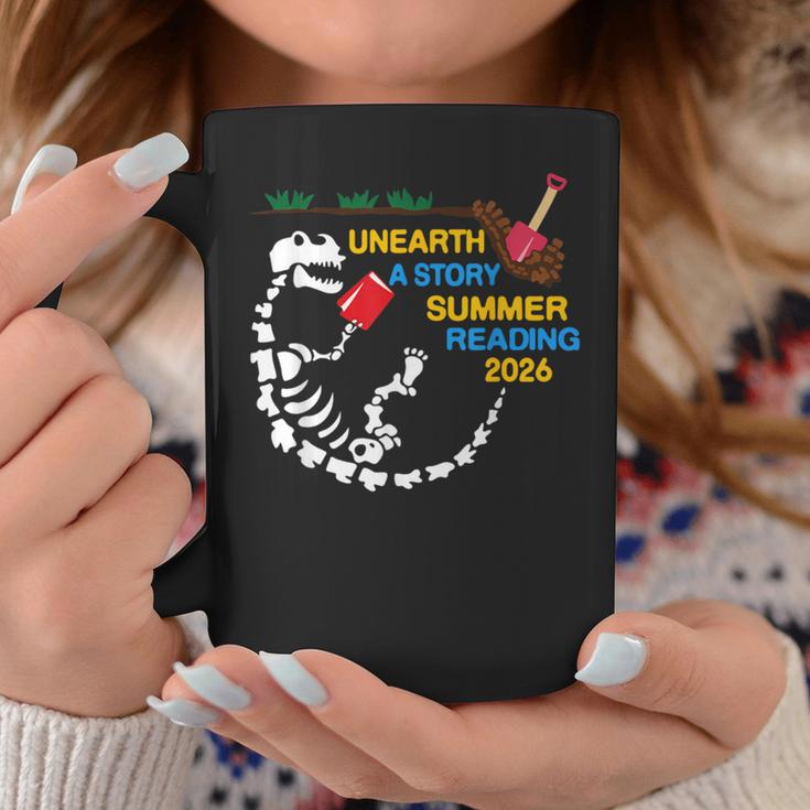 Unearth a Story T-Rex Reading a Book Summer Reading 2026 Graphic Print Coffee Mug Unique Gifts