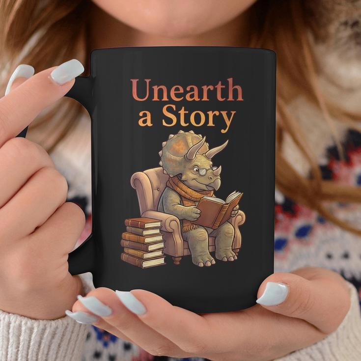 Unearth a Story Triceratops Dinosaur Reading Books Dino Graphic Print Coffee Mug Unique Gifts Unearth a Story Triceratops Dinosaur Reading Books Dino Graphic Print Coffee Mug Unique Gifts