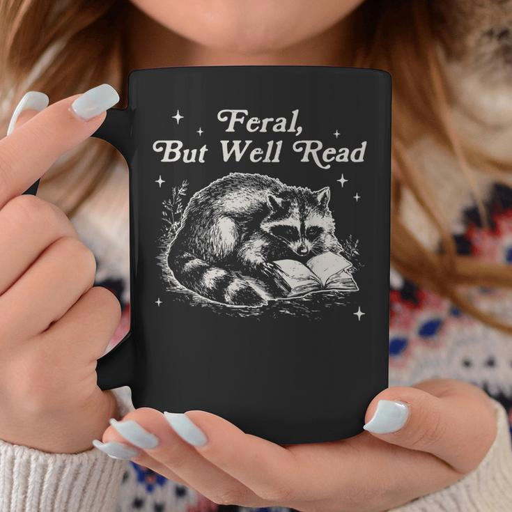 Vintage Feral But Well Read Raccoon Reading Book Lover Graphic Print Coffee Mug Unique Gifts