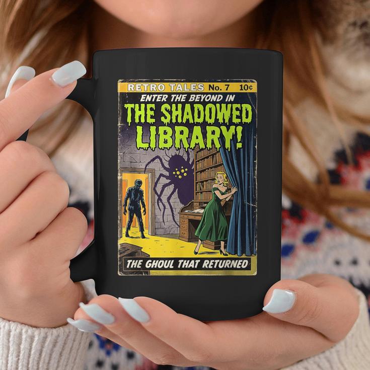 Vintage Horror Comic Book Cover Shadowed Library Zombie Graphic Print Coffee Mug Unique Gifts