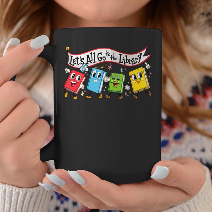Vintage Let's All Go To The Library Meme Book Reading Graphic Print Coffee Mug Unique Gifts