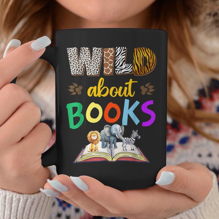 Wild About Reading Books Reader Bookworm Animals Book Lover Graphic Print Coffee Mug Unique Gifts