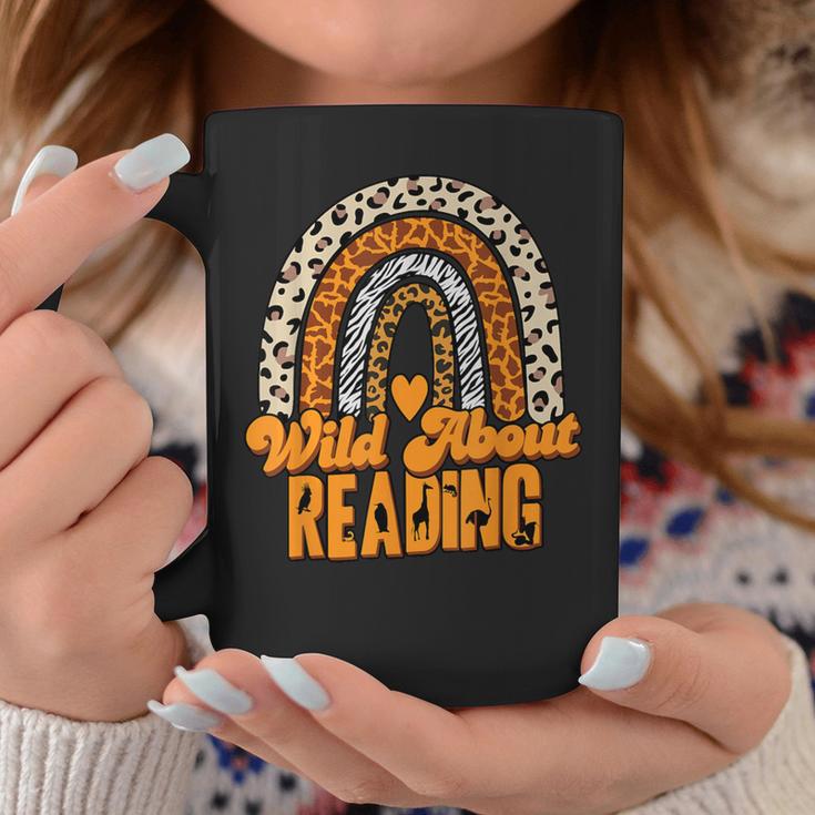 Wild About Reading Books Teacher Leopard Rainbow Men Women Kids Graphic Print Coffee Mug Unique Gifts