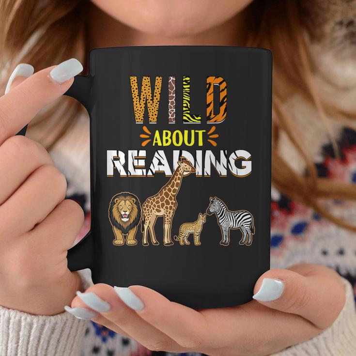 Wild About Reading Books Zoo Animals Love Book Reading Graphic Print Coffee Mug Unique Gifts