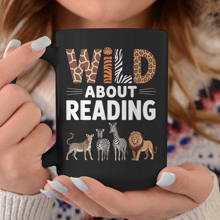 Wild About Reading Retro Animal Book Lover Librarian Teacher Graphic Print Coffee Mug Unique Gifts