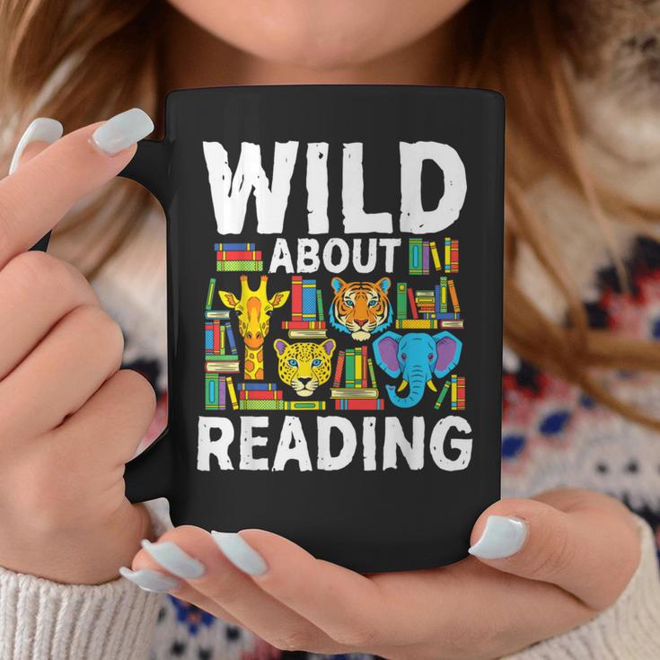 Wild About Reading Safari Animals Books Teacher Student Graphic Print Coffee Mug Unique Gifts