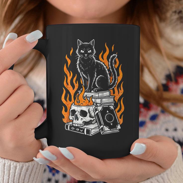 Witchy Creepy Goth Cat Skull Flames Occult Magic Books Graphic Print Coffee Mug Unique Gifts Witchy Creepy Goth Cat Skull Flames Occult Magic Books Graphic Print Coffee Mug Unique Gifts