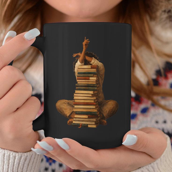 Woman Reading Book Stack Afro Girl Book Melanin Reader Graphic Print Coffee Mug Unique Gifts