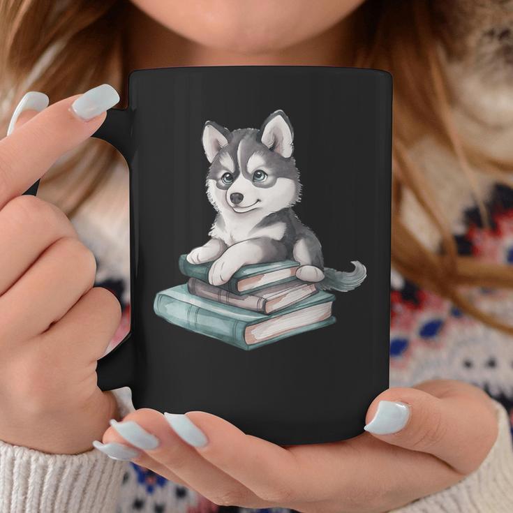 Women's Adorable Watercolor Husky Puppy Dog Reading Books Graphic Print Coffee Mug Unique Gifts Women's Adorable Watercolor Husky Puppy Dog Reading Books Graphic Print Coffee Mug Unique Gifts