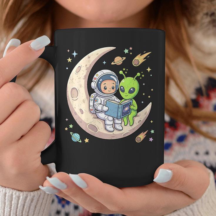 Women's Astronaut Reading Book With Alien Moon Space Astronomy Graphic Print Coffee Mug Unique Gifts