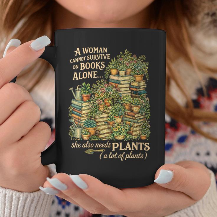 Women's Book & Plant Lover Reading Gardening She Also Need Plants Graphic Print Coffee Mug Unique Gifts