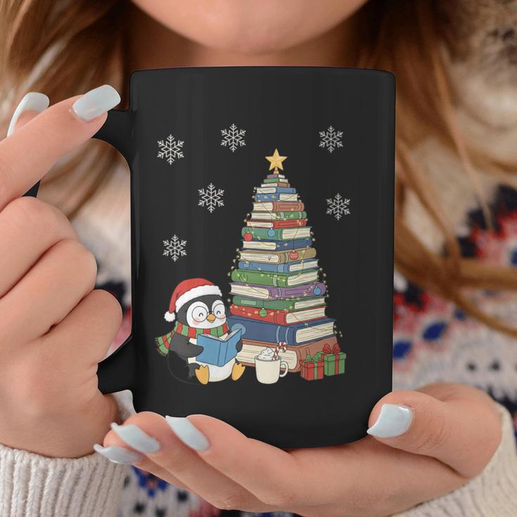 Women's Book Lovers Christmas Tree Reading Penguin Holiday Bookworm Graphic Print Coffee Mug Unique Gifts