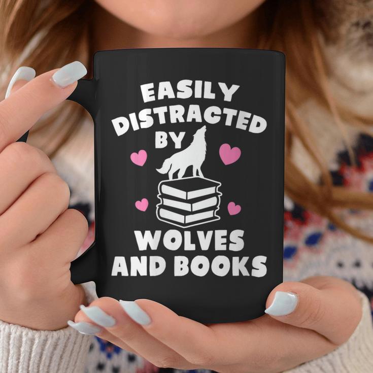 Women's Easily Distracted By Wolves And Books – Book & Wolf Lover Graphic Print Coffee Mug Unique Gifts