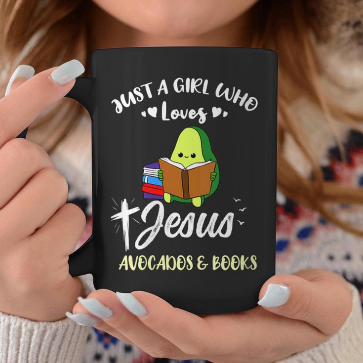Women's Just A Girl Who Loves Jesus And Avocados And Books Graphic Print Coffee Mug Unique Gifts