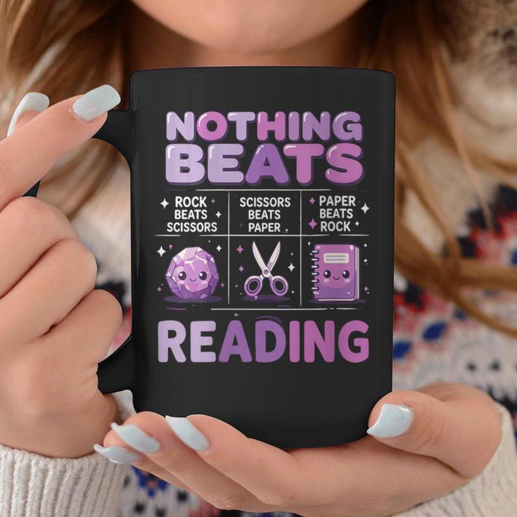 Women's Nothing Beats Reading Rock Paper Scissors Book Lover Graphic Print Coffee Mug Unique Gifts