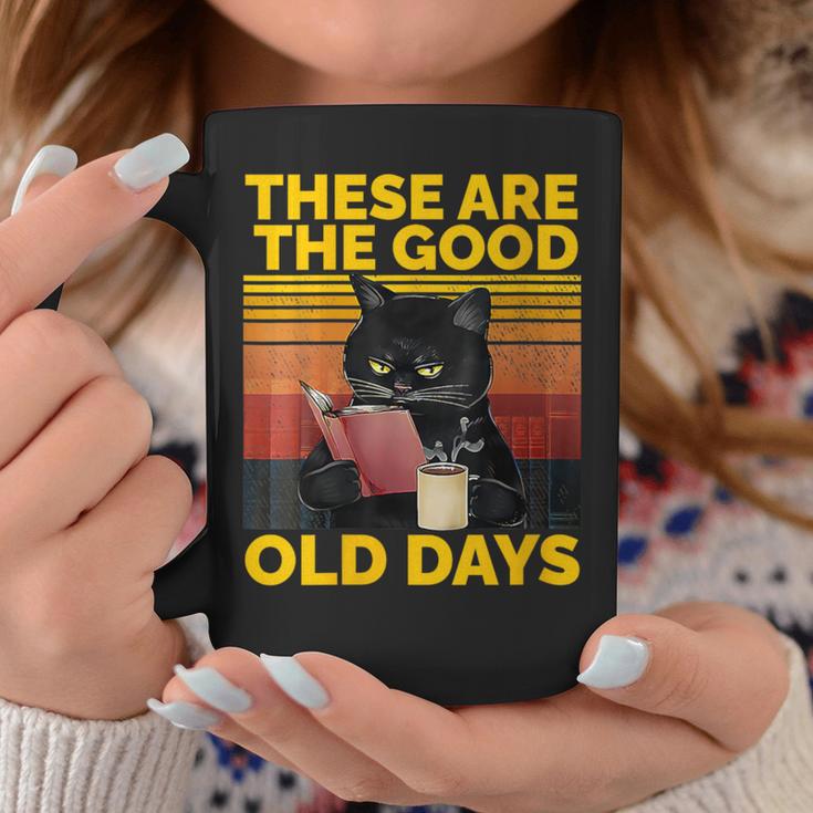 Women's These Are The Good Old Days Cat Reading A Book Graphic Print Coffee Mug Unique Gifts