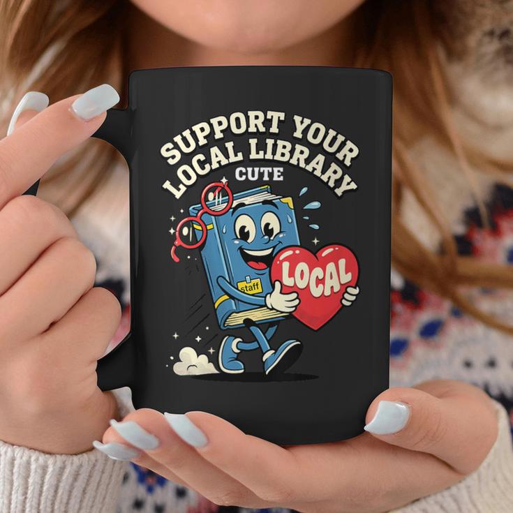 Women's Support Your Local Library Staff Retro Book Mascot Graphic Print Coffee Mug Unique Gifts