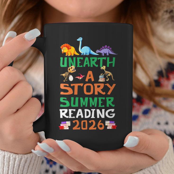 Women's Unearth A Story Summer Reading Program 2026 Dinosaur Book Graphic Print Coffee Mug Unique Gifts