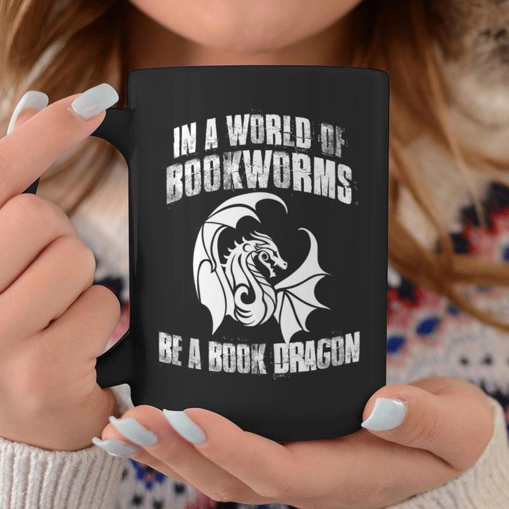 In A World Of Bookworms Be A Book Dragon Inspirational Graphic Print Coffee Mug Unique Gifts