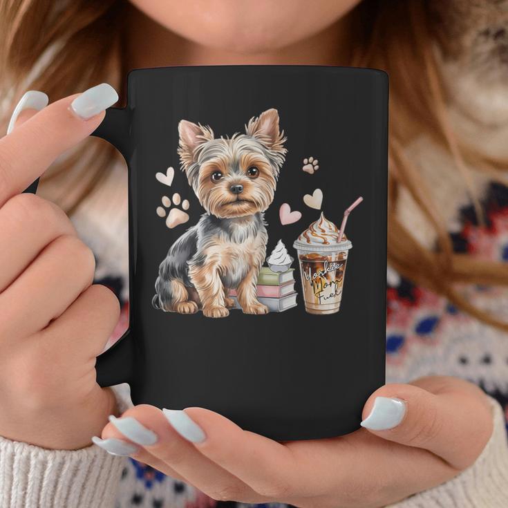 Yorkie Dog Moms Iced Coffee And Books Yorkshire Terrier Graphic Print Coffee Mug Unique Gifts