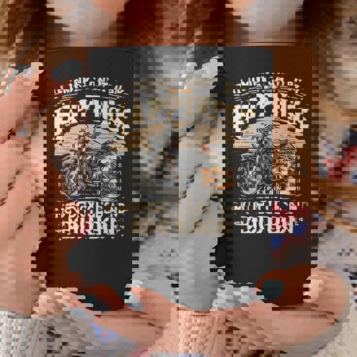 お金で幸せが買えないならバーボンとバイクを解説 コーヒーマグ 面白い贈り物