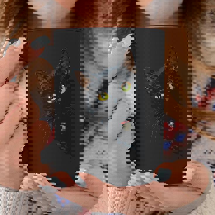 こっそり猫 物陰からじっと見つめる黒猫デザイン 長袖tシャツ コーヒーマグ 面白い贈り物