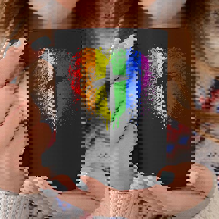 クロスのあるレインボー ハート、キリスト教の宗教的なゲイ プライド コーヒーマグ 面白い贈り物