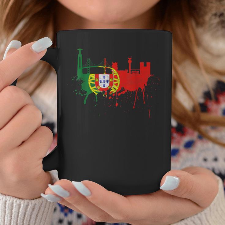 リスボン スカイライン ポルトガル国旗 絵画 ファンアート I Love Lisboa コーヒーマグ 面白い贈り物