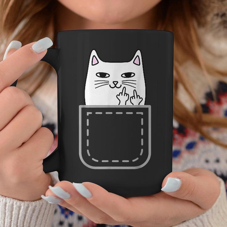 中指 猫 ポケット 面白い 漫画 猫 ホワイト プレミアム コーヒーマグ 面白い贈り物