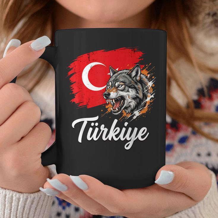 激しいトルコのオオカミと国旗 コーヒーマグ 面白い贈り物
