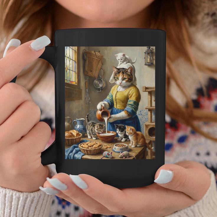 牛乳を注ぐ猫 フェルメール風 名画パロディ 油絵アート 可愛い子猫 おもしろ 猫好き コーヒーマグ 面白い贈り物