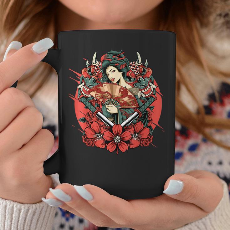 芸者 日本の鬼のお面 妖怪 侍 刀 カタナ 刀 コーヒーマグ 面白い贈り物