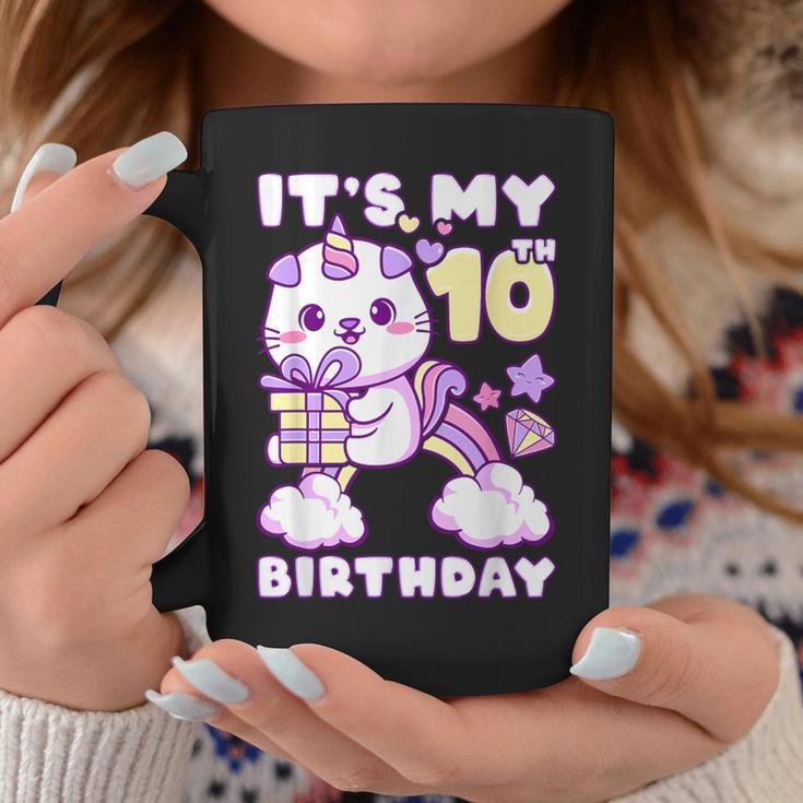 誕生日の女の子10歳、猫、ユニコーン、10歳の誕生日 コーヒーマグ 面白い贈り物
