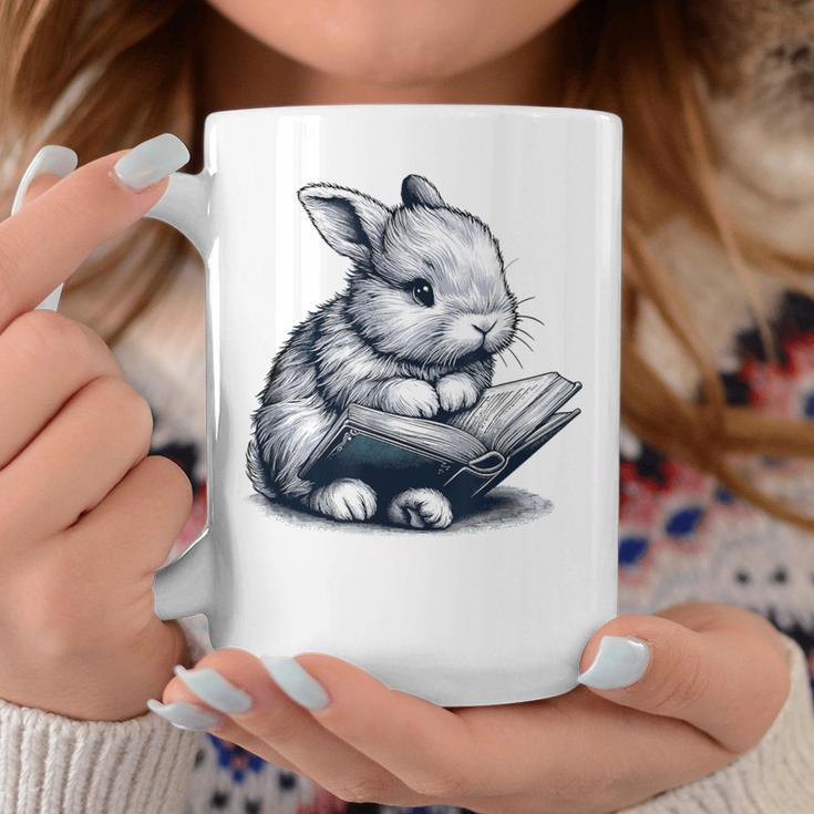 Adorable Reading Bunny Drawing For Book Lovers Philossophers Graphic Print Coffee Mug Unique Gifts
