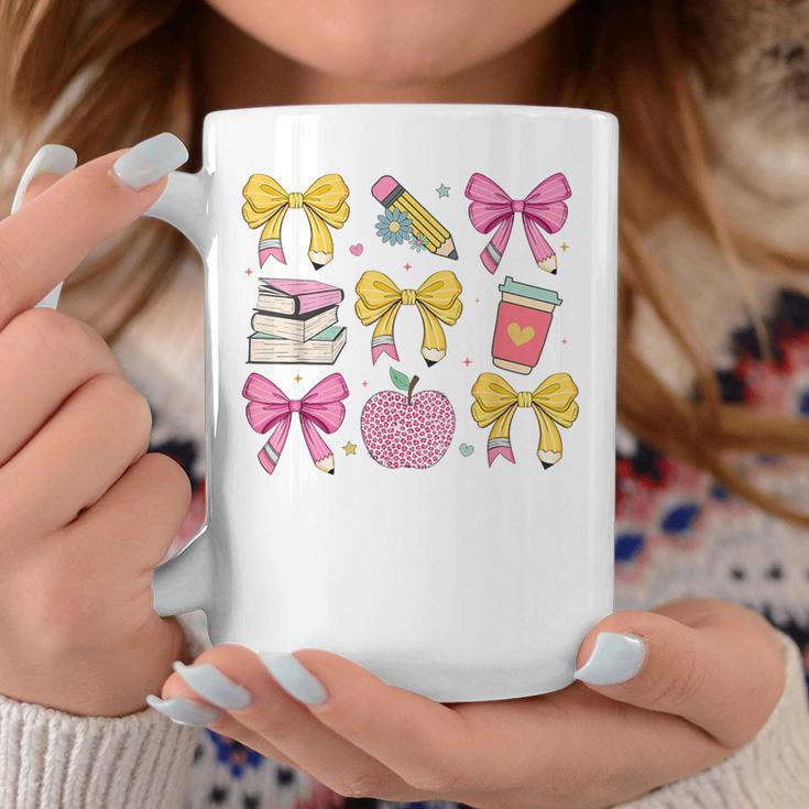 Apple Coquette Bow Books First Day Of School Back To School Graphic Print Coffee Mug Unique Gifts