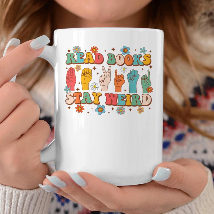ASL American Sign Language Reads Books Stays Weird Graphic Print Coffee Mug Unique Gifts