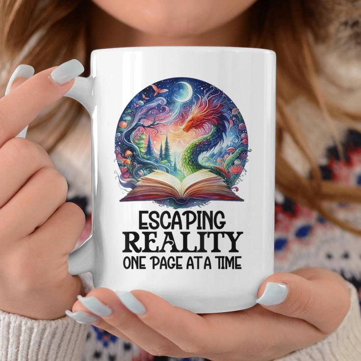 Book Dragon Reading Escaping Reality One Page Bookish Dragon Graphic Print Coffee Mug Unique Gifts