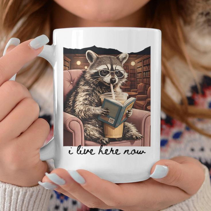 Bookish Mom Raccoon I Live Here Now Library Book Lover Graphic Print Coffee Mug Unique Gifts
