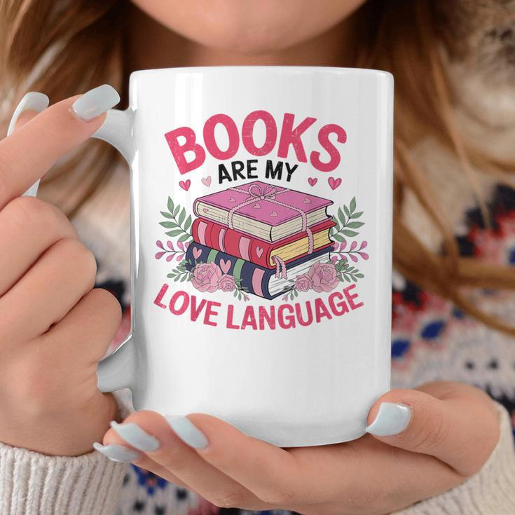 Books Are My Love Language Retro Bookworm Flowers Valentine Graphic Print Coffee Mug Unique Gifts