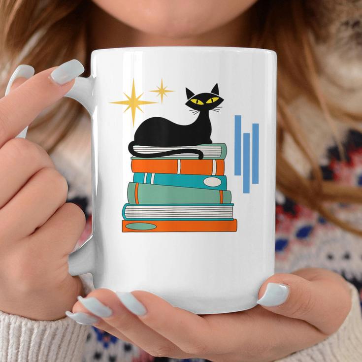 Cat And Books Retro Midcentury Mid Century Aesthetic Graphic Print Coffee Mug Unique Gifts