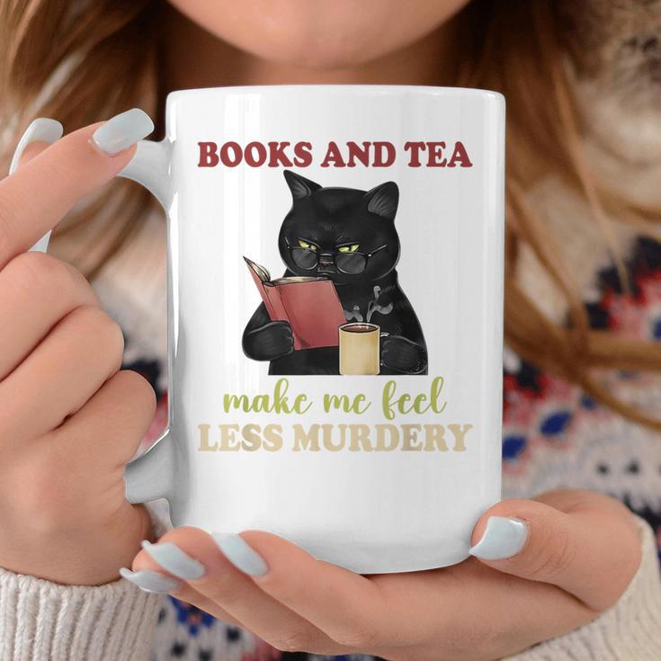 Cat Books And Tea Make Me Feel Less Murdery Quote Graphic Print Coffee Mug Unique Gifts