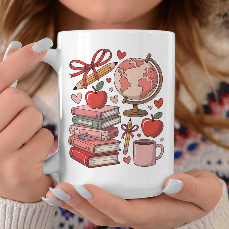 Coquette Teacher School Supplies Bows Books Globe Apple Cute Graphic Print Coffee Mug Unique Gifts