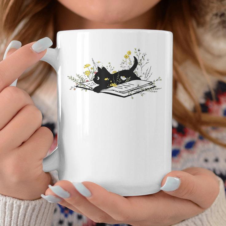 Cute Book Cat Book Lover Floral Teacher Life Women Graphic Print Coffee Mug Unique Gifts
