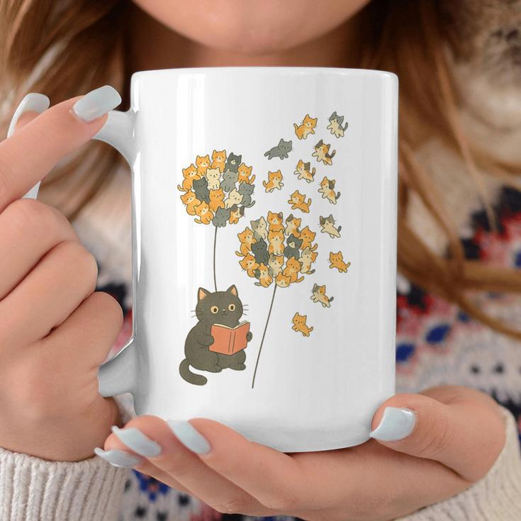 Cute Reading Cat With Kitten Dandelion Flowers Book Lover Graphic Print Coffee Mug Unique Gifts