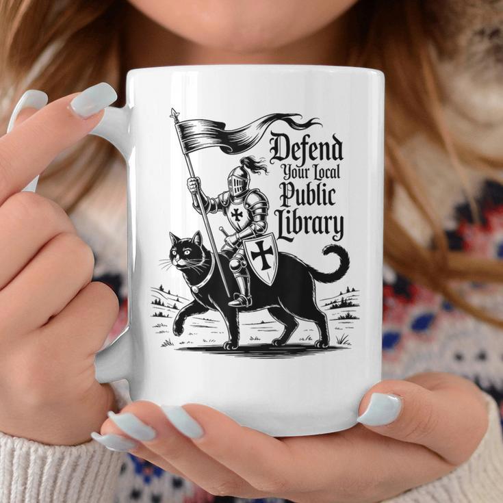 Defend Your Local Public Library Cat Knight Book Lover Graphic Print Coffee Mug Unique Gifts