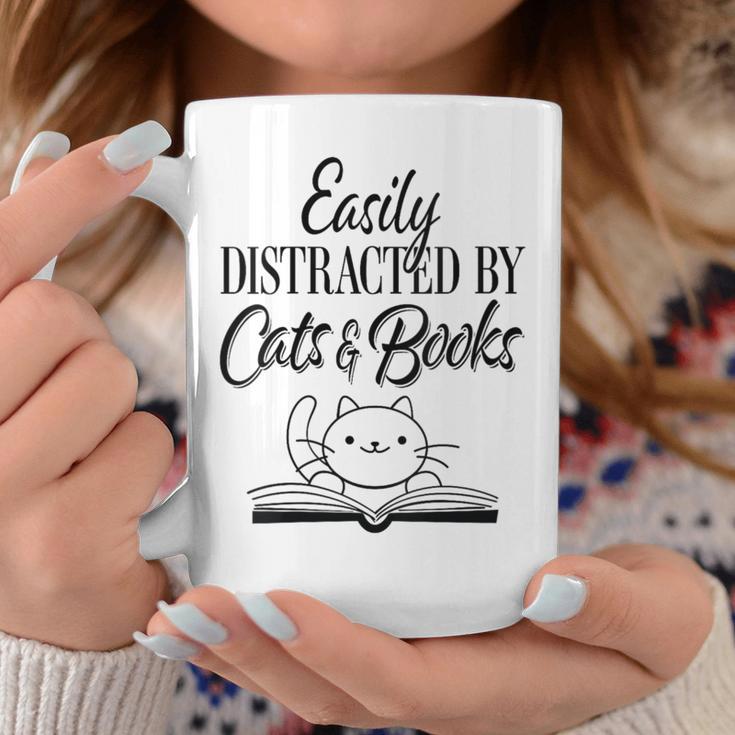 Easily Distracted By Cats & Books Cute Cat Book Lover Graphic Print Coffee Mug Unique Gifts