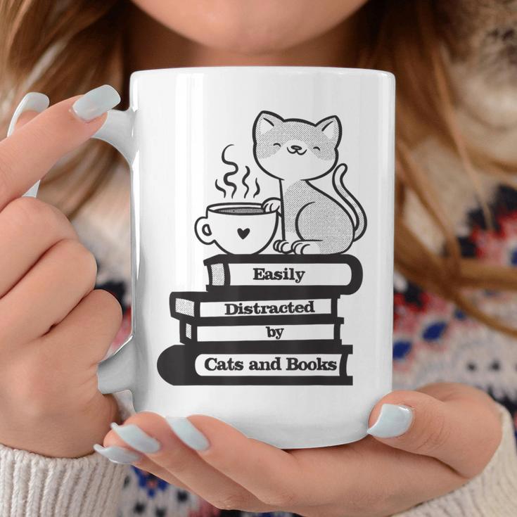 Easily Distracted Cats And Books Graphic Print Coffee Mug Unique Gifts