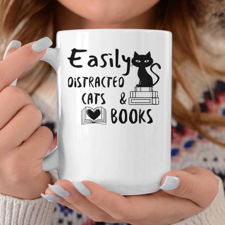 Easily Distracted Cats And Books Funny Book Lover Cat Gifts Women Graphic Print Coffee Mug Unique Gifts