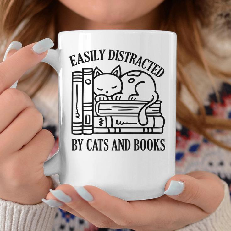 Easily Distracted By Cats And Books Shirt Cat And Book Lover Graphic Print Coffee Mug Unique Gifts
